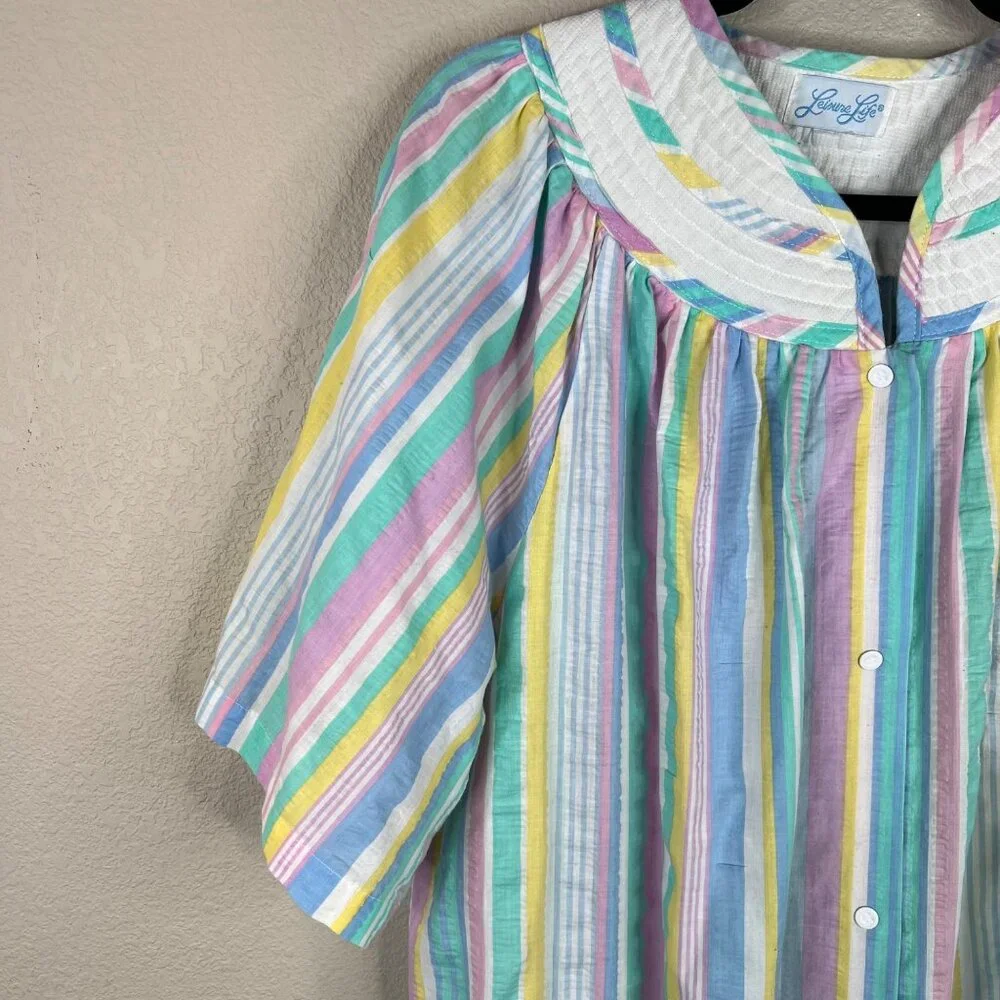 Vintage Leisure Life Striped Cotton‎ Blend House Dress Pockets  MuMu Large XL